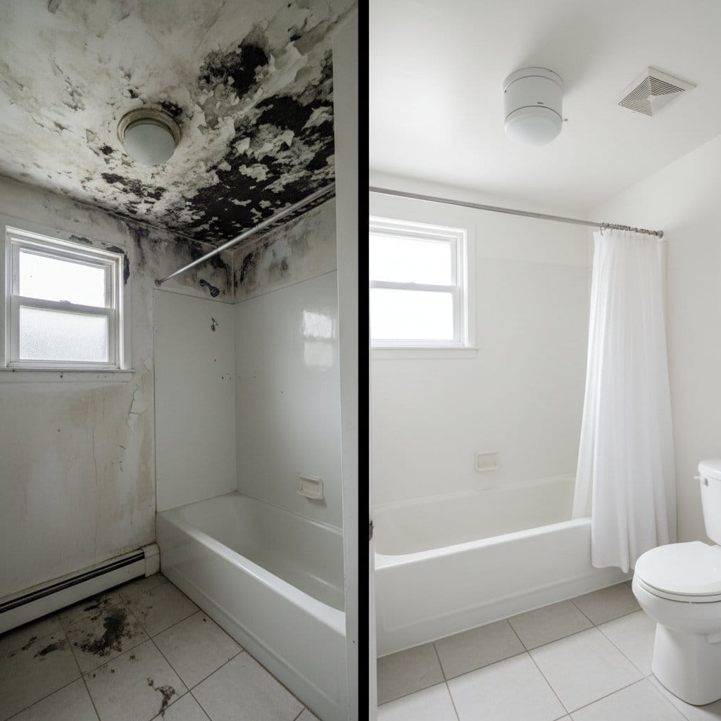 Before and after mold inspection & moisture assessment in Hackensack split-level home bathroom