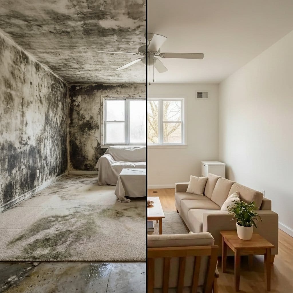 Before and after mold testing & lab reporting in Hackensack two-story residence bedroom