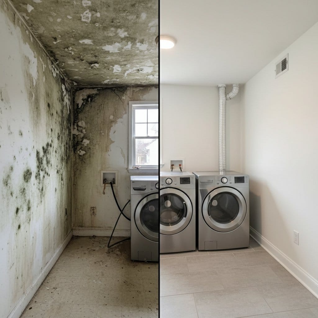 Odor Removal & Disinfection restoration — laundry room of Cape Cod house in Hackensack, NJ