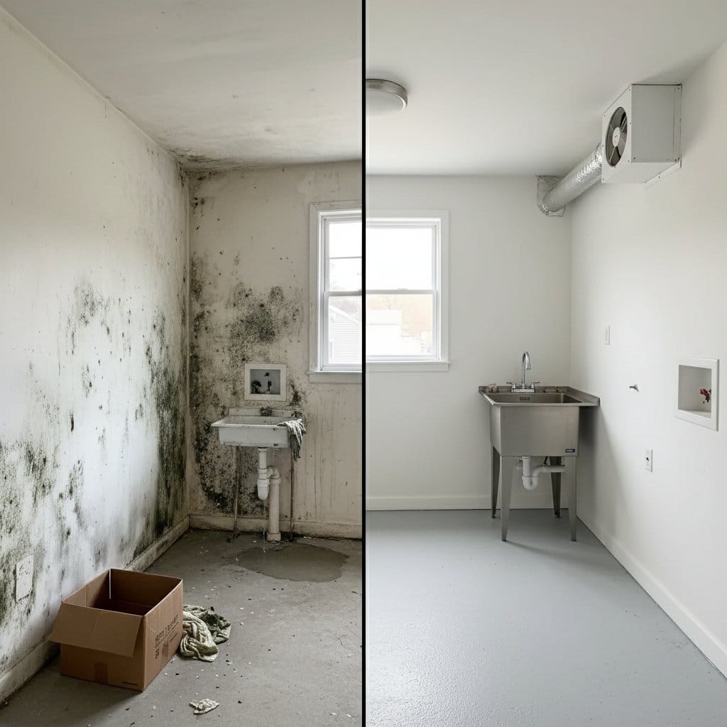 Humidity & Moisture Control Solution restoration — utility room of private residence in Hackensack, NJ