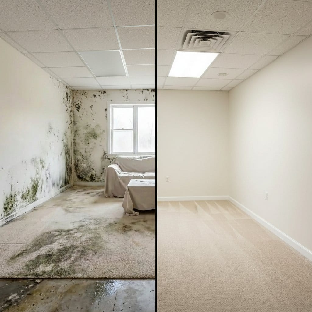 Hackensack Mold Removal commercial office space restoration before and after in Hackensack